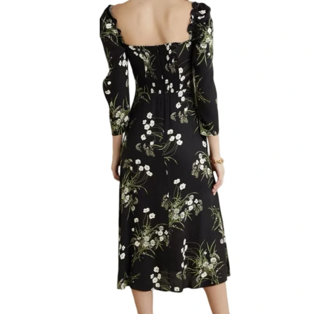 Reformation Fairway Floral Dress | Quarter sleeve | Black & Green NWT | Size 12 - Picture 4 of 9